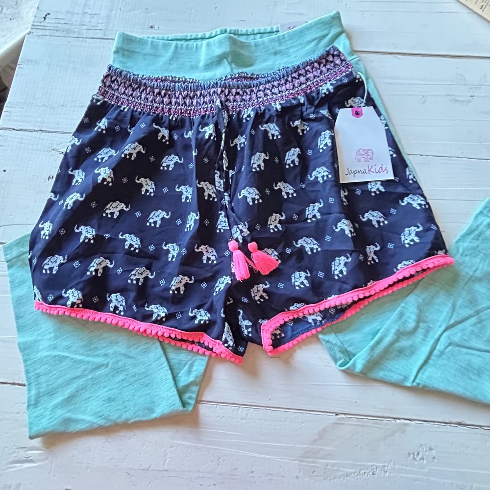 Japna Kids Elephant Shorts and Justice Mint Green Leggings Set Girls Size 12 NEW